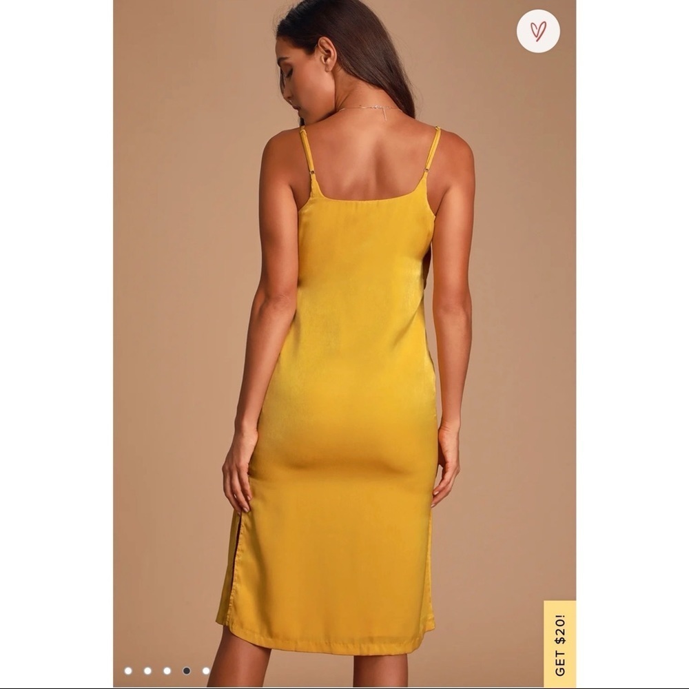 J.O.A. Yellow Mustard Satin Midi Wrap Dress​​​​ - Picture 3 of 8